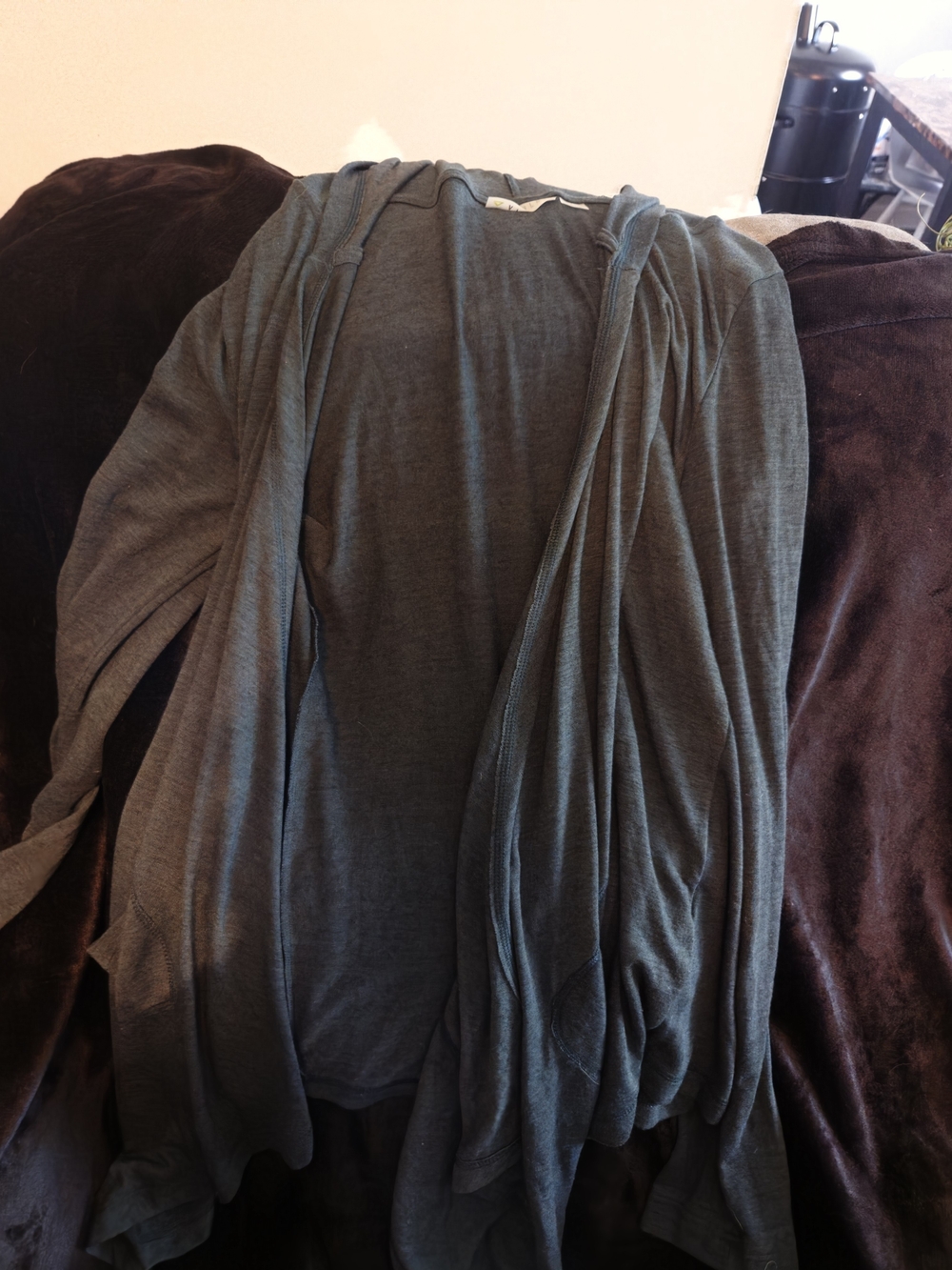 Lightweight Gray Hooded Open-Front Cardigan